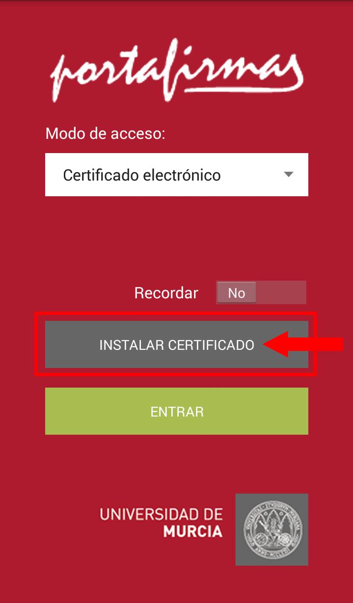 Después de copiar el certificado en su dispositivo, tendrá que instalarlo usando la aplicación Portafirmas.