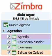 10 Manual del usuario de ZIMBRA A partir de las operaciones anteriores, encontramos nuestra nueva agenda llamada Exámenes y de color verde como habíamos seleccionado. 4.2.
