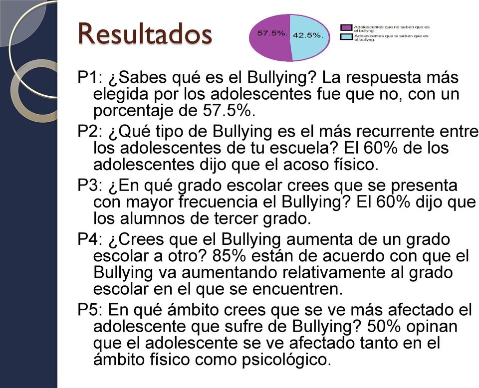 P3: En qué grado escolar crees que se presenta con mayor frecuencia el Bullying? El 60% dijo que los alumnos de tercer grado.