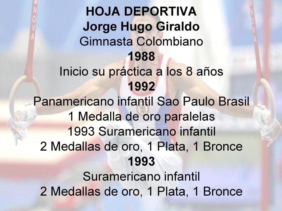 Medalla de oro paralelas 1993 Suramericano infantil 2 Medallas de oro, 1