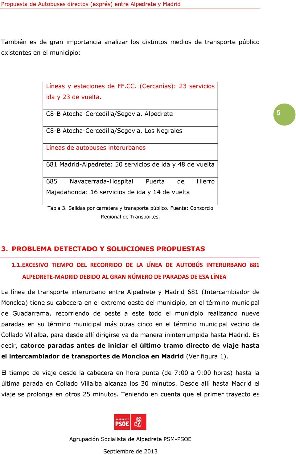 Los Negrales Líneas de autobuses interurbanos 681 Madrid-Alpedrete: 50 servicios de ida y 48 de vuelta 685 Navacerrada-Hospital Puerta de Hierro Majadahonda: 16 servicios de ida y 14 de vuelta Tabla