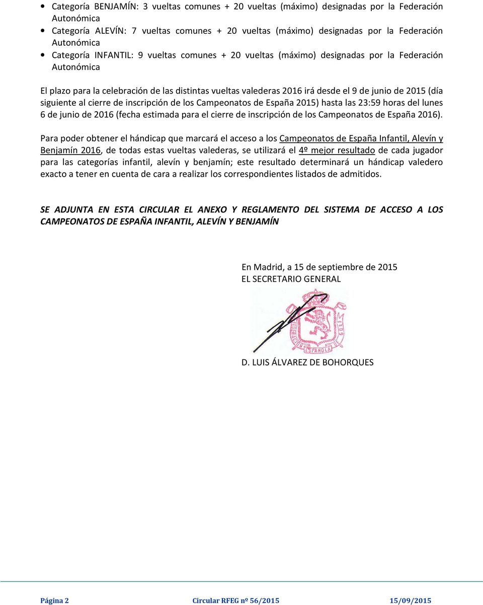 2015 (día siguiente al cierre de inscripción de los Campeonatos de España 2015) hasta las 23:59 horas del lunes 6 de junio de 2016 (fecha estimada para el cierre de inscripción de los Campeonatos de
