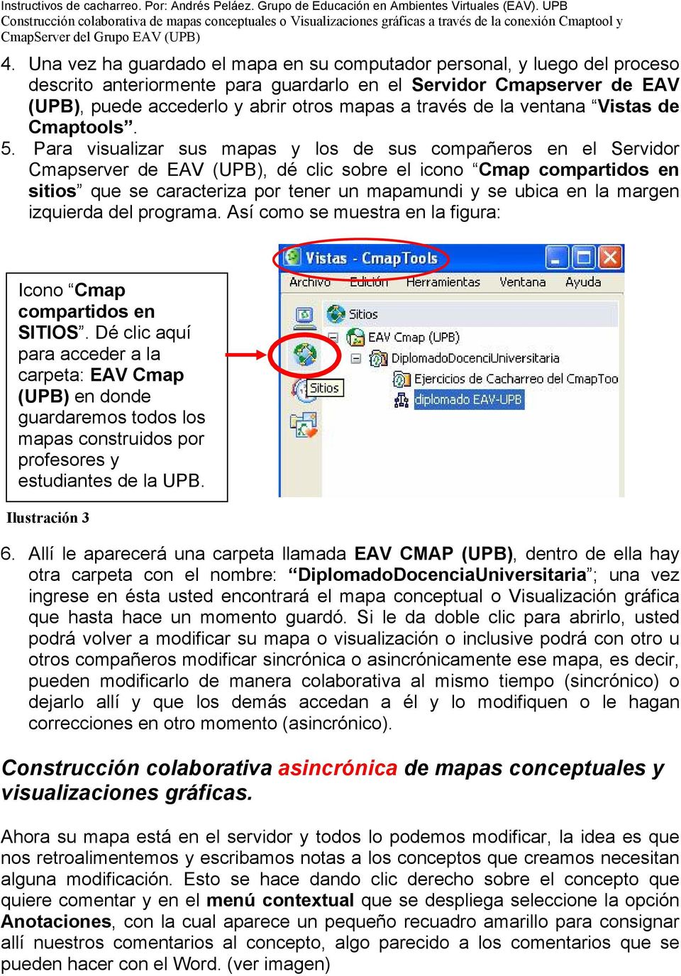 Para visualizar sus mapas y los de sus compañeros en el Servidor Cmapserver de EAV (UPB), dé clic sobre el icono Cmap compartidos en sitios que se caracteriza por tener un mapamundi y se ubica en la